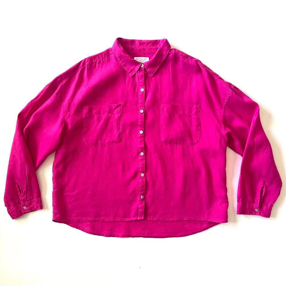 100% linen pink Rachel Zoe button up long sleeve shirt with boxy fit